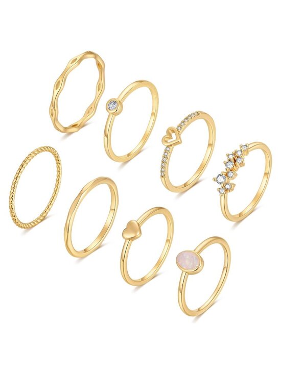 Jewelry - Dainty Stacking Ring Set 14K Gold Plated Brass Cubic Zirconia Women